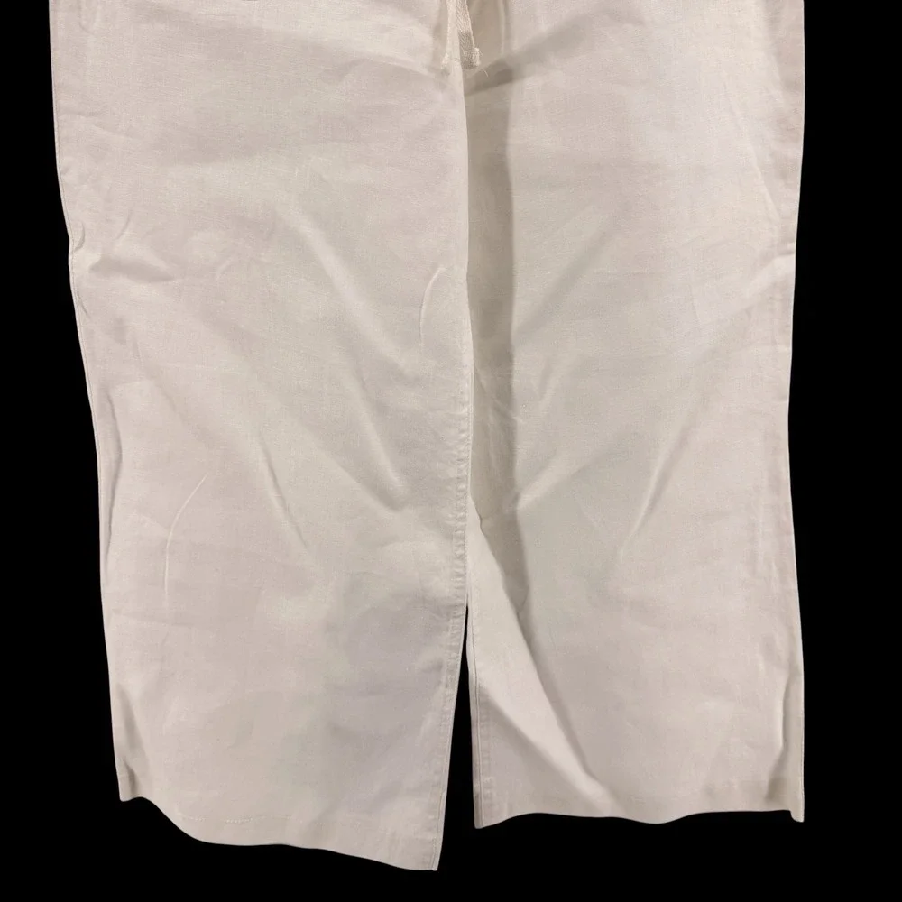 St. Tropez West Wide Leg Pants Womens Medium Pre-Owned White 100% Linen Coastal